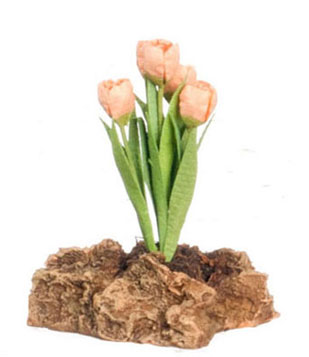 Dollhouse Miniature Tulips Plant On The Rock, Pc